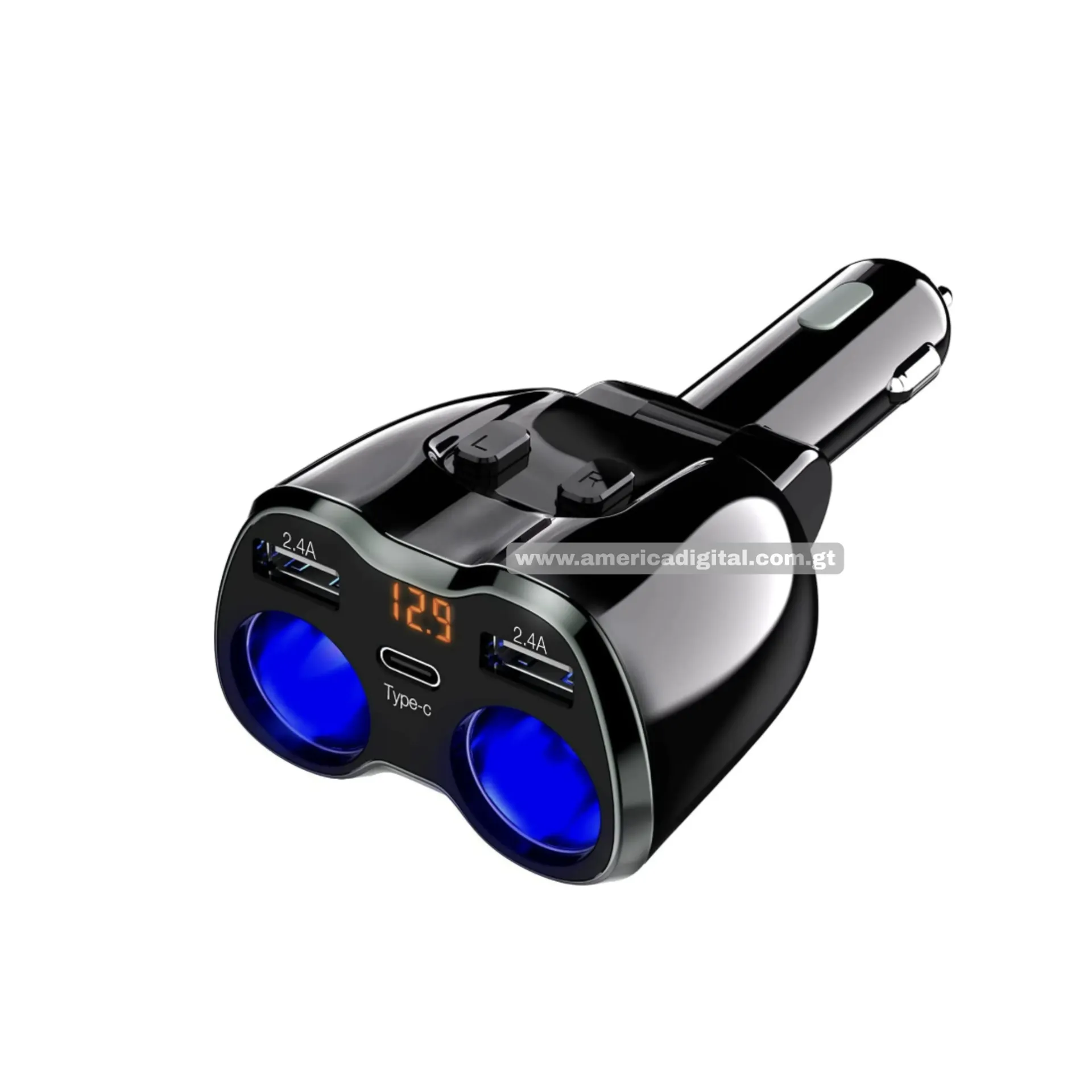 Cargador de encendedor de cigarillos USB C 2 enchufes, 12/24 V, 80 W