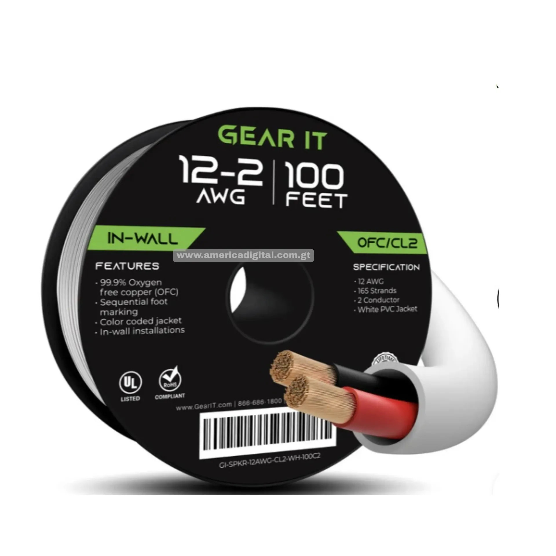 Cable de Audio Gear IT 12AWG  (100FT(30.48mts), Blanco)