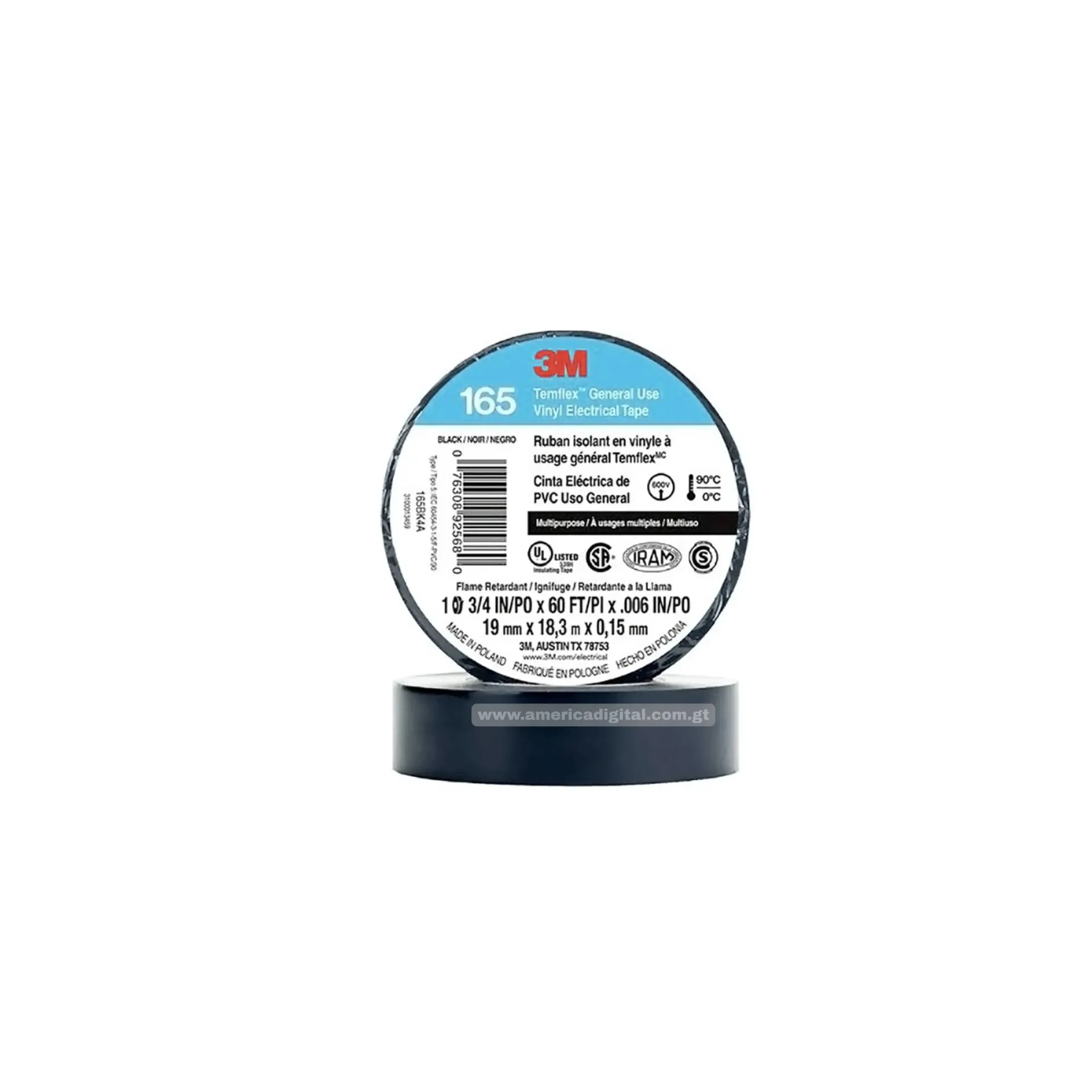 Cinta Aislante 3M temflex General 3/4 *30Ft (19mm*9.14m*.15mm)