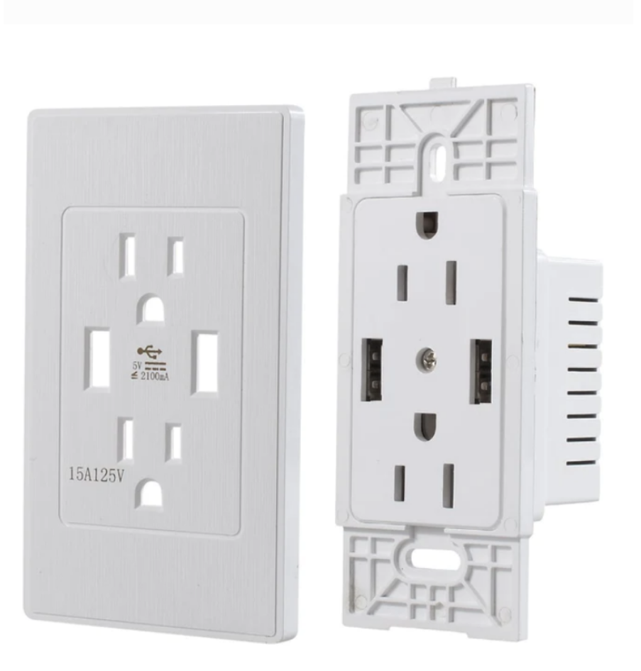 Tomacorriente empotrada con 2 salidas y 2 puertos USB